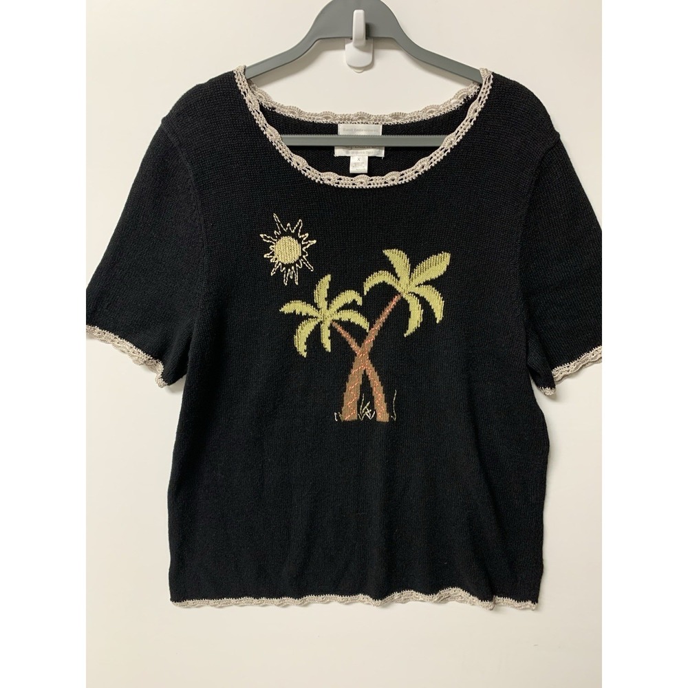 Vintage Christopher & Banks Woman Sz X Hand Embroidered Knit Palm Tree Sweater